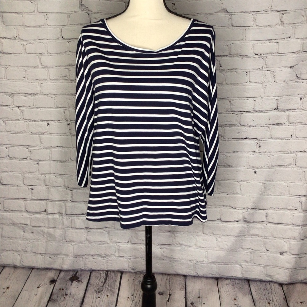 Boden Navy White Striped 3/4 Dolman Sleeve Top 10